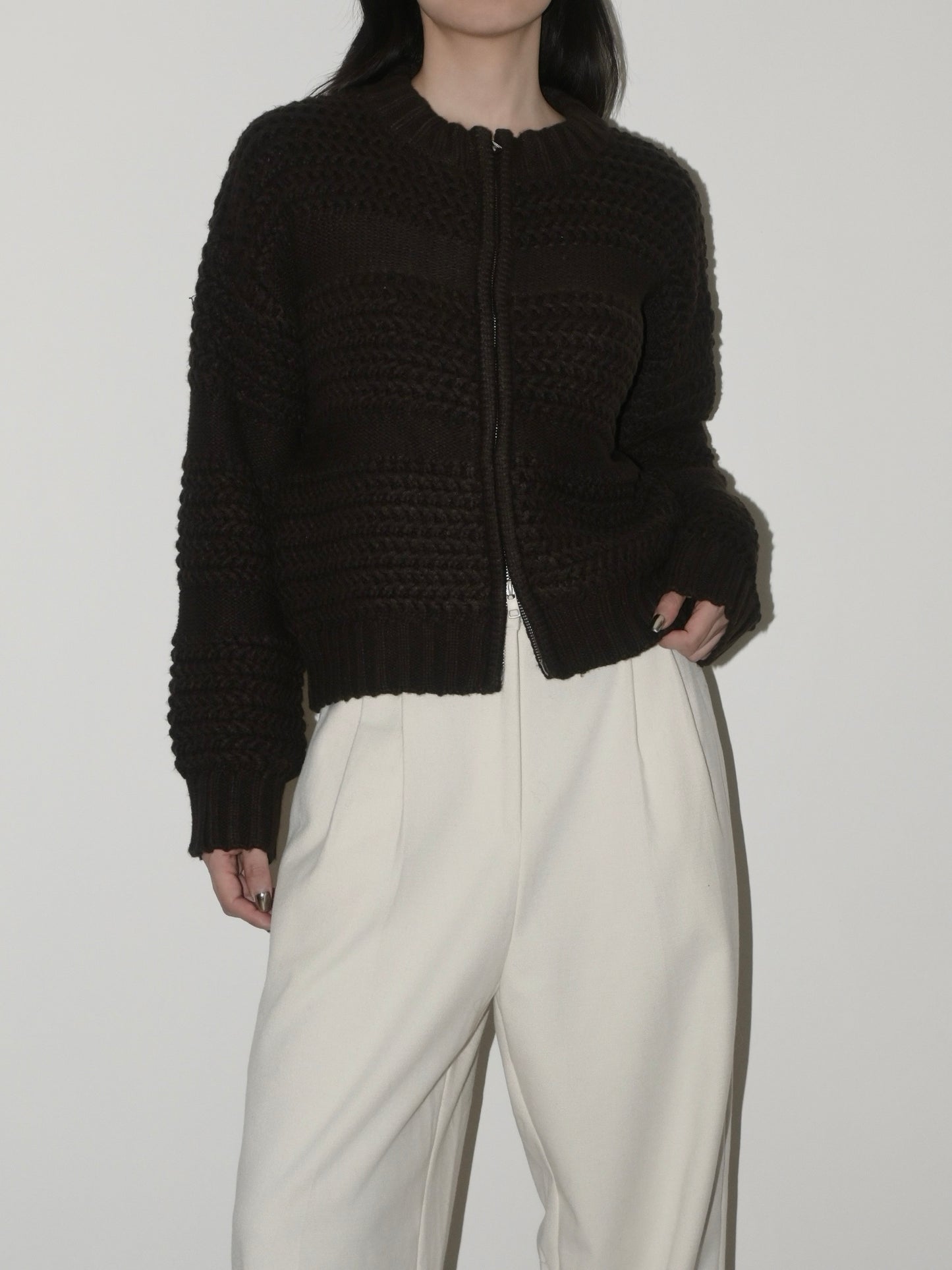Textured Wool Zip Sweater