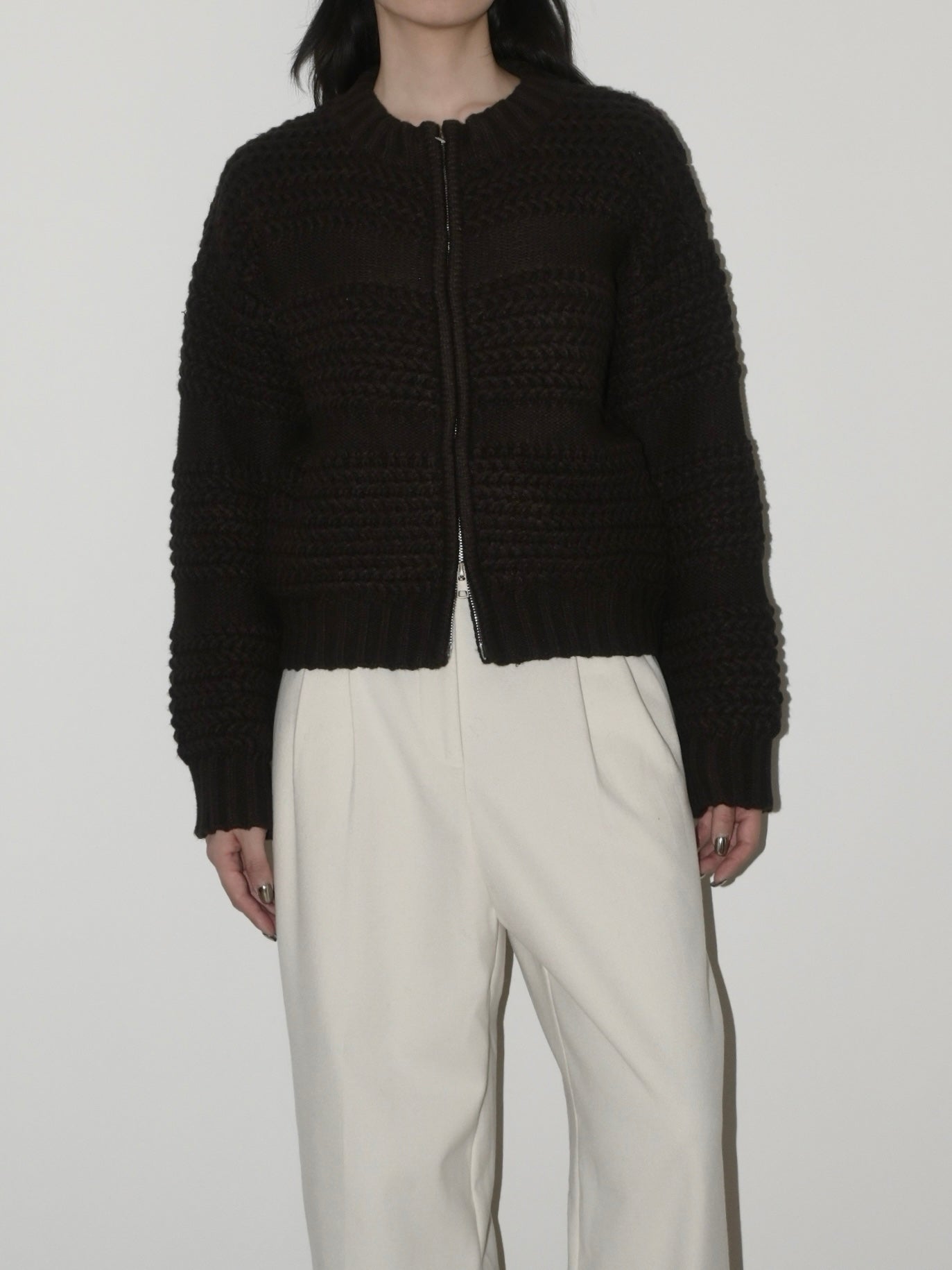 Textured Wool Zip Sweater
