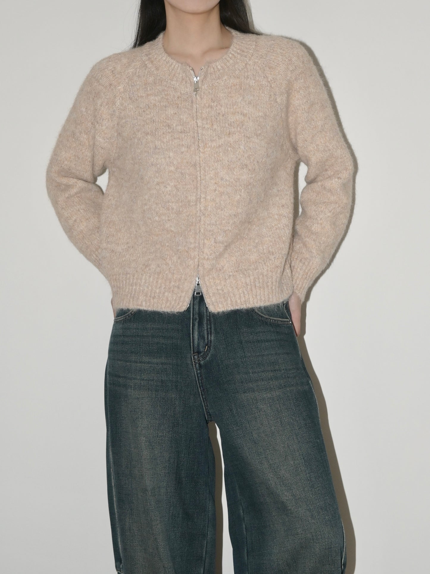 Crewneck Zip Up Sweater