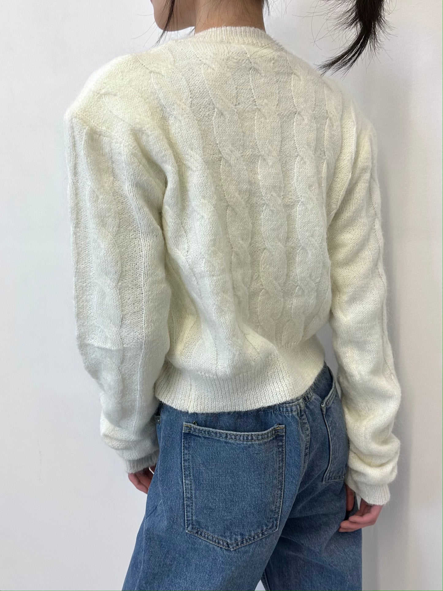 Mohair Crewneck Knit Cardigan