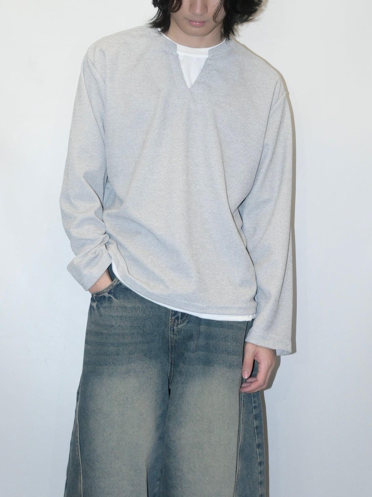 Waffle Knit Long Sleeve Top