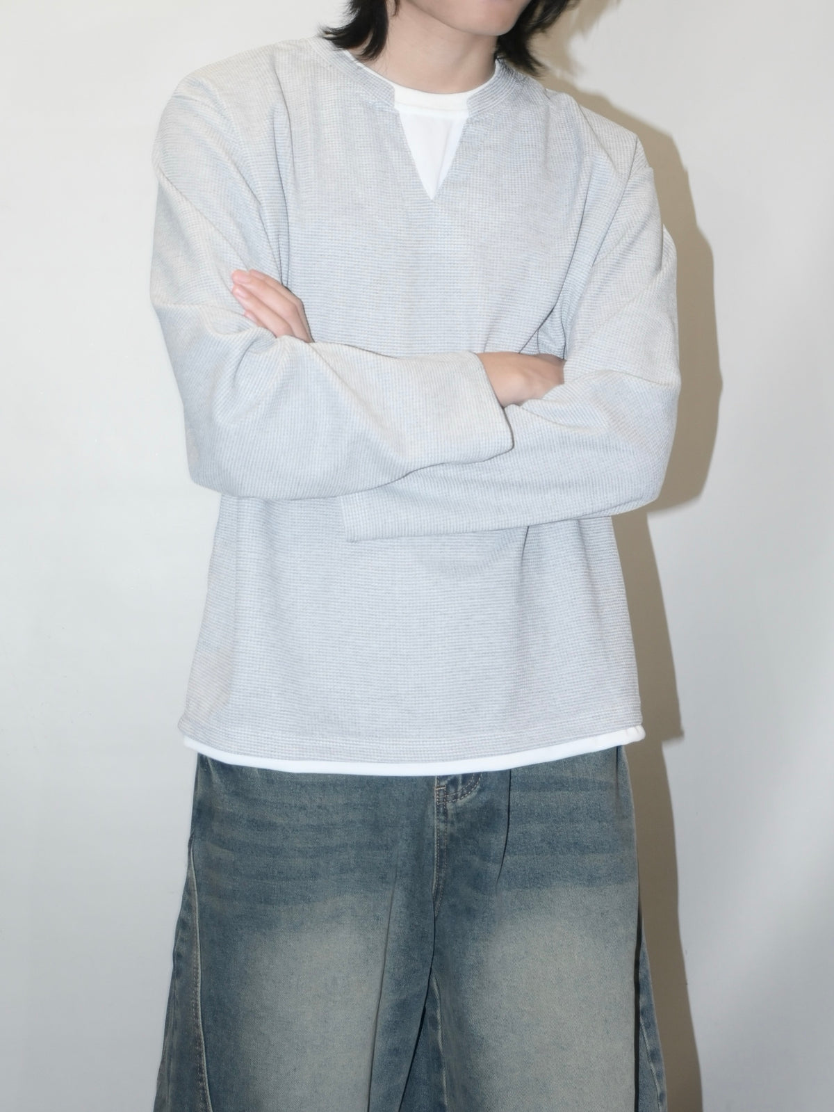 Waffle Knit Long Sleeve Top