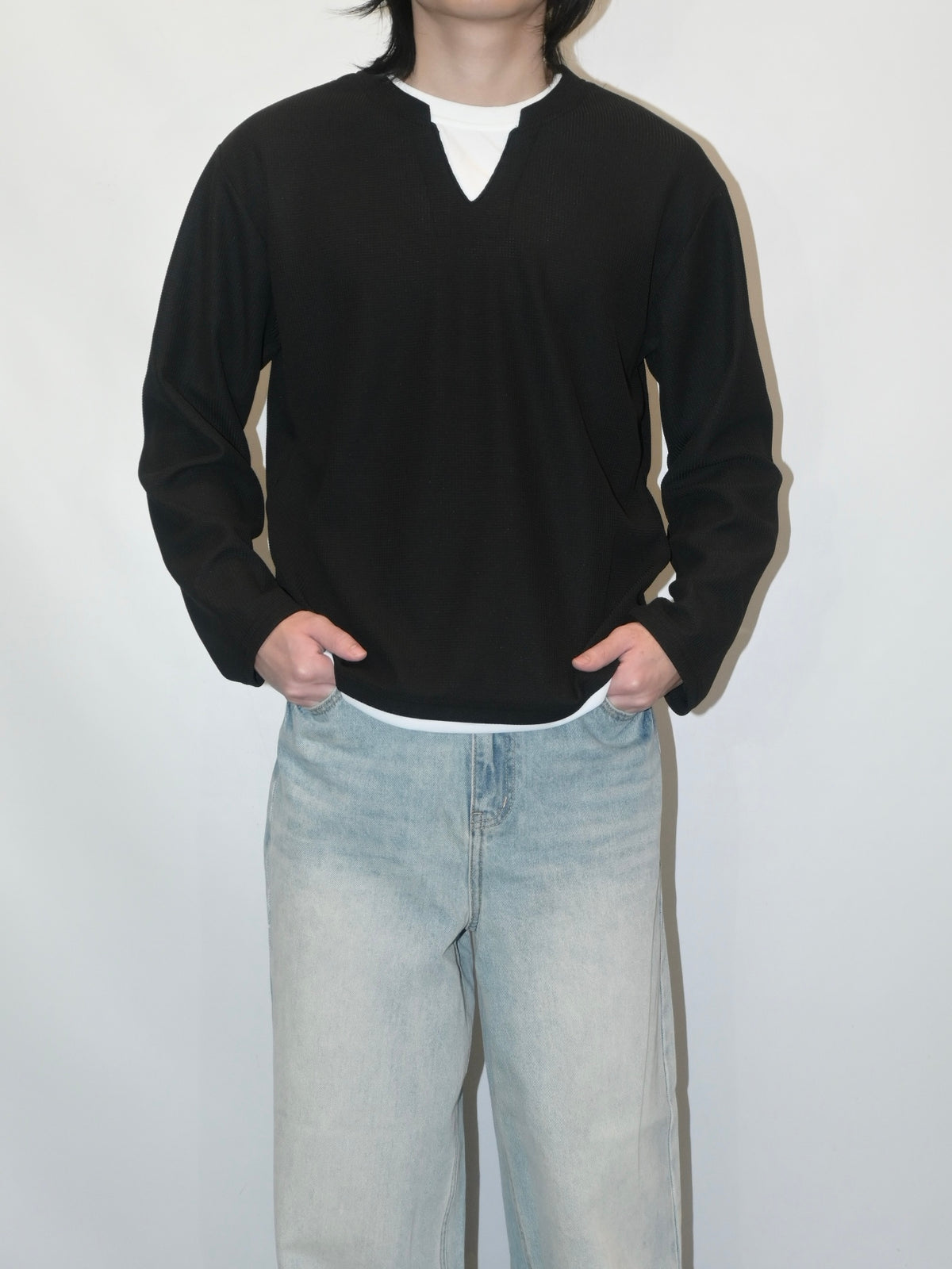 Waffle Knit Long Sleeve Top