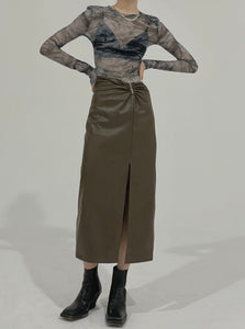 Dakota Leather Skirt Olive Taupe