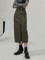Load image into Gallery viewer, Dakota Leather Skirt Olive Taupe

