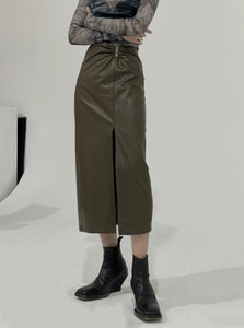 Dakota Leather Skirt Olive Taupe