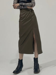 Dakota Leather Skirt Olive Taupe