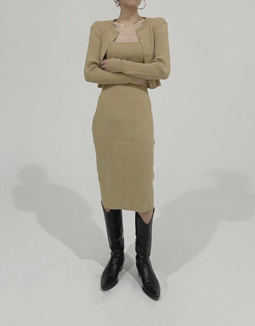 Kaia Knit Dress Set Almond