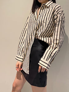 Pin-Stripe Button Up Cream/Black