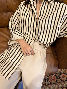 Pin-Stripe Button Up Cream/Black