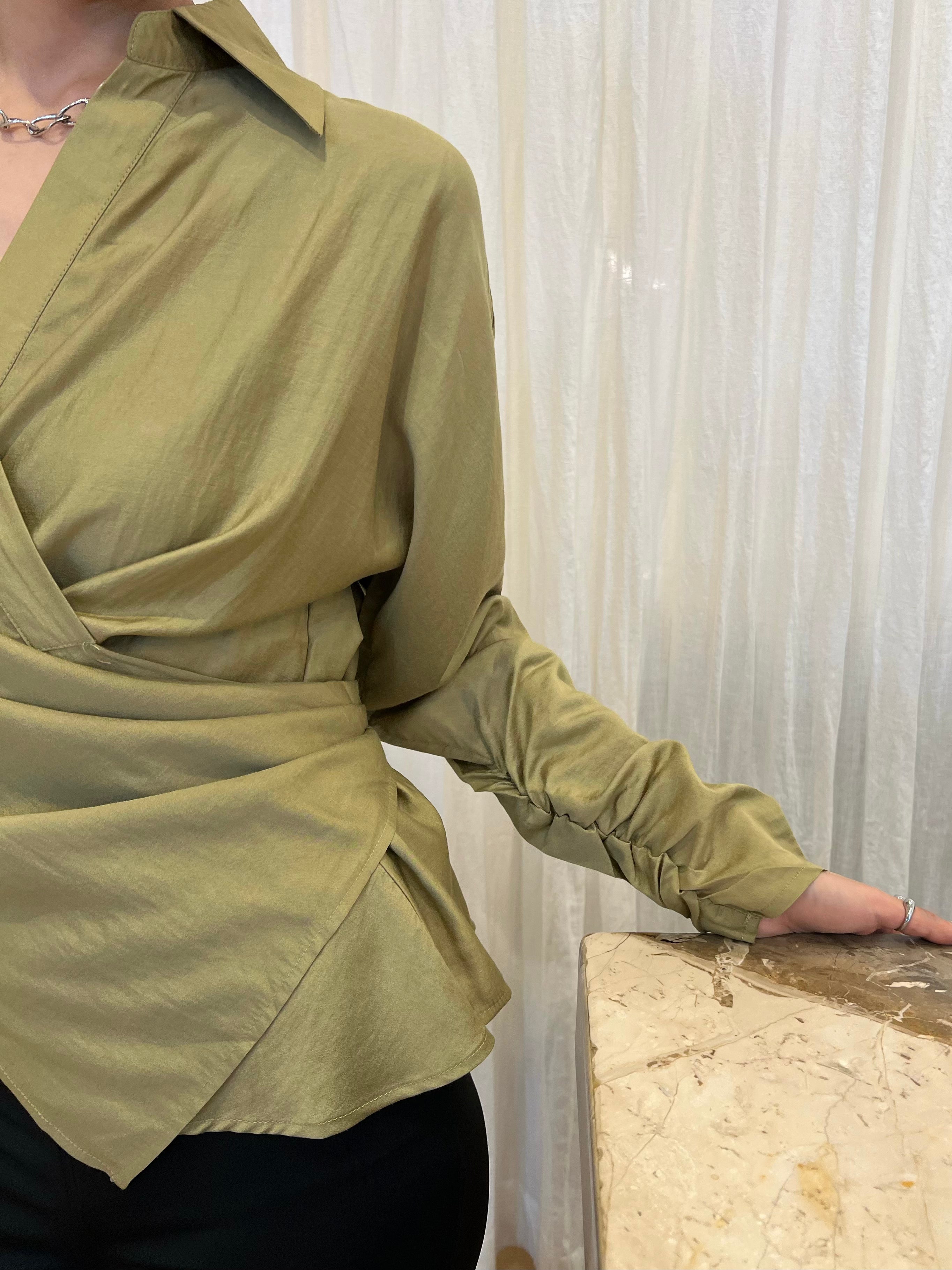 Satin Drape Shirt Mustard