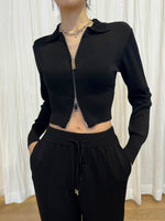 Load image into Gallery viewer, Knit Jogger Set Top Black
