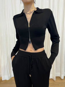Knit Jogger Set Top Black