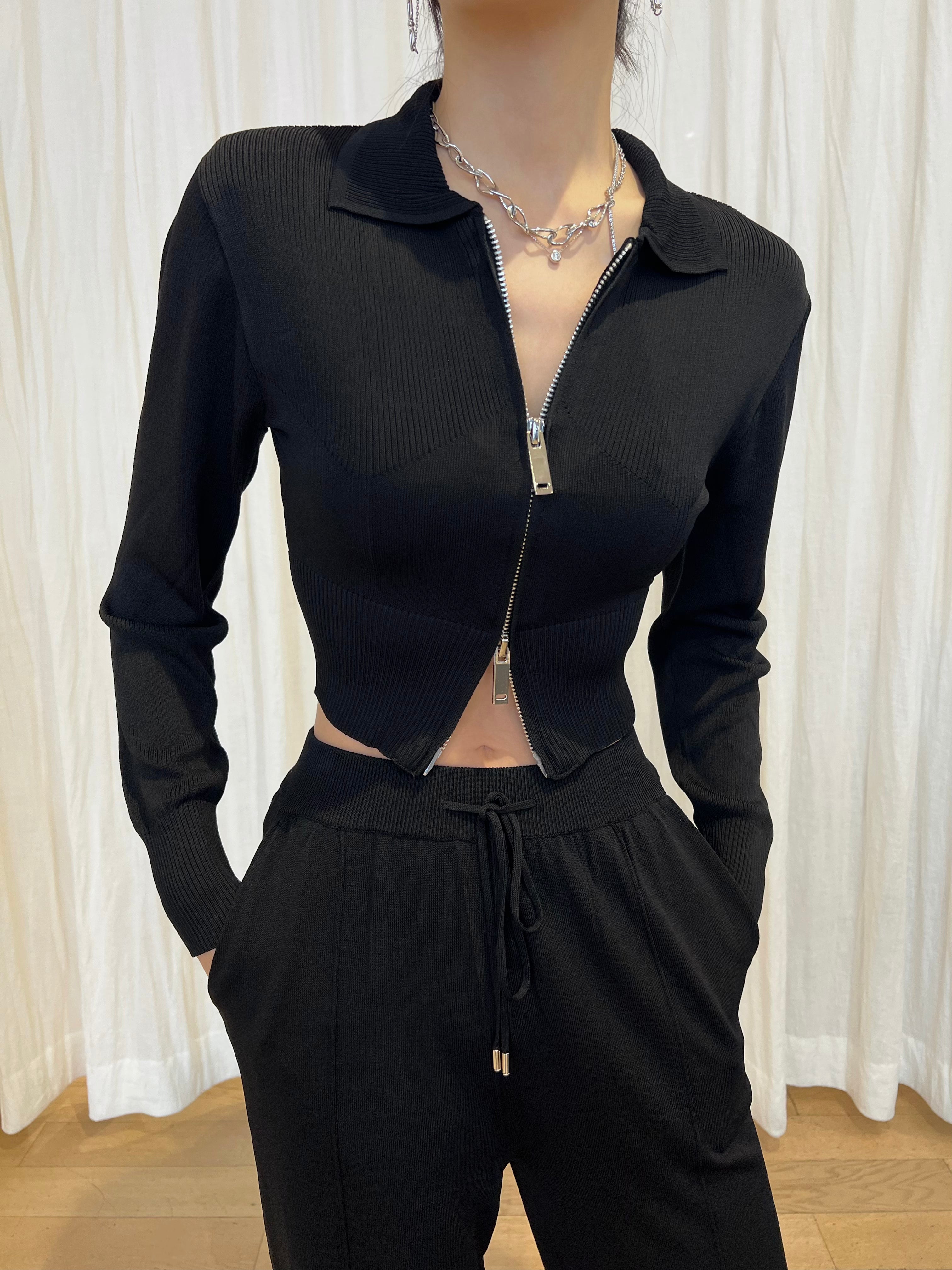 Knit Jogger Set Top Black