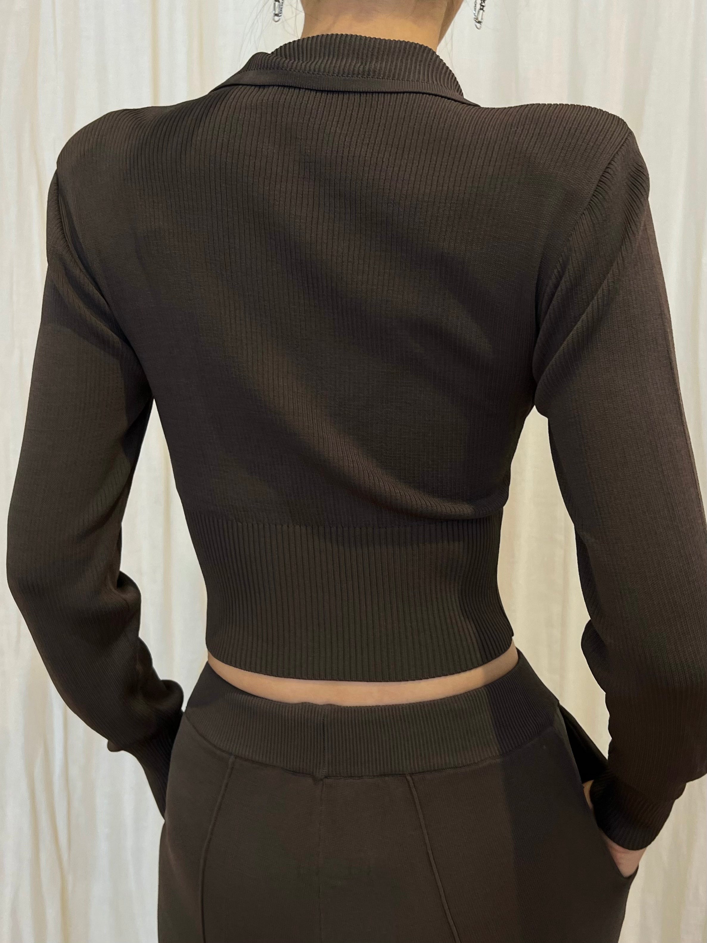 Knit Jogger Set Top Brown
