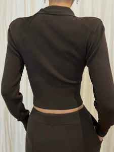 Knit Jogger Set Top Brown