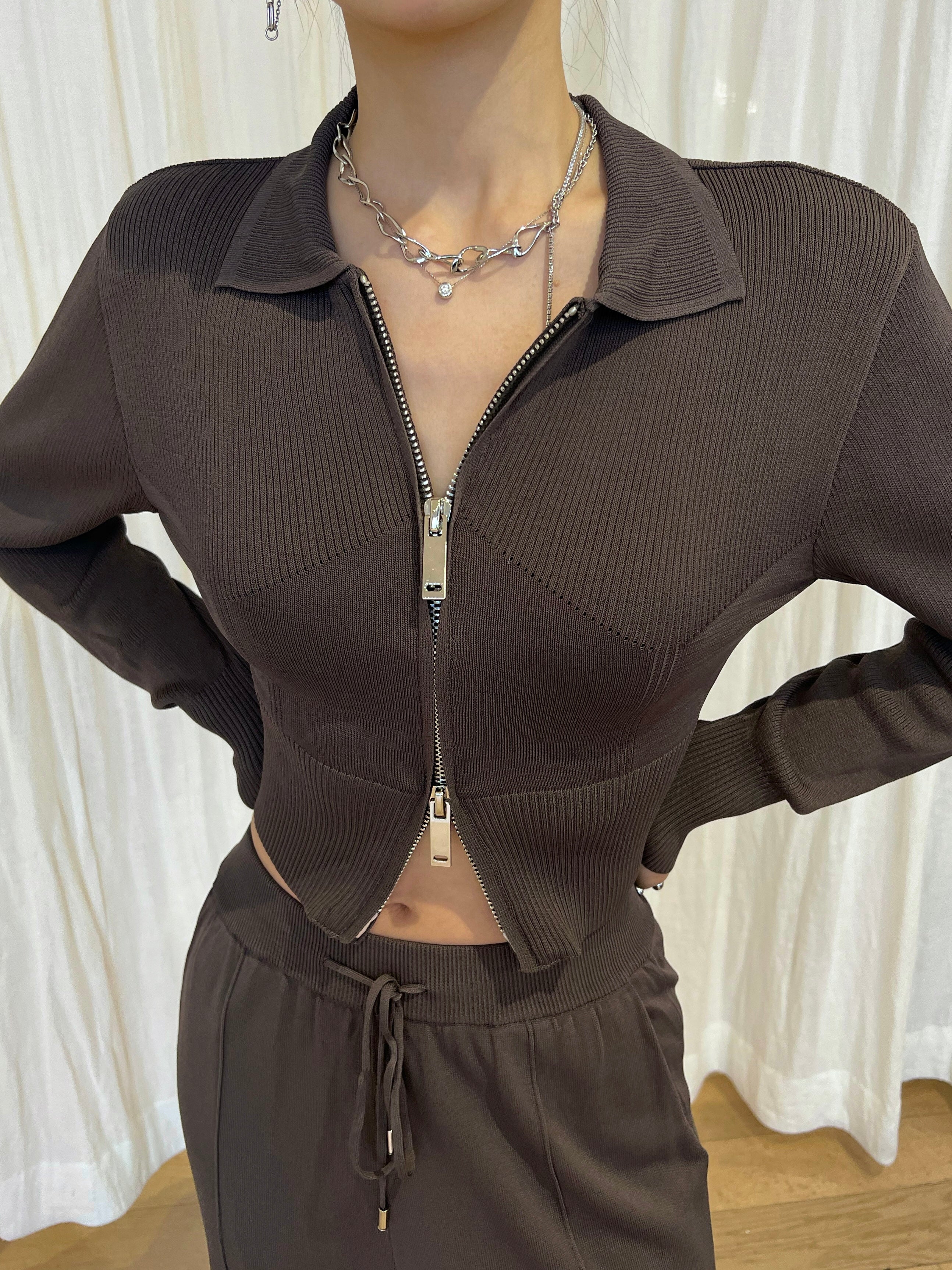 Knit Jogger Set Top Brown