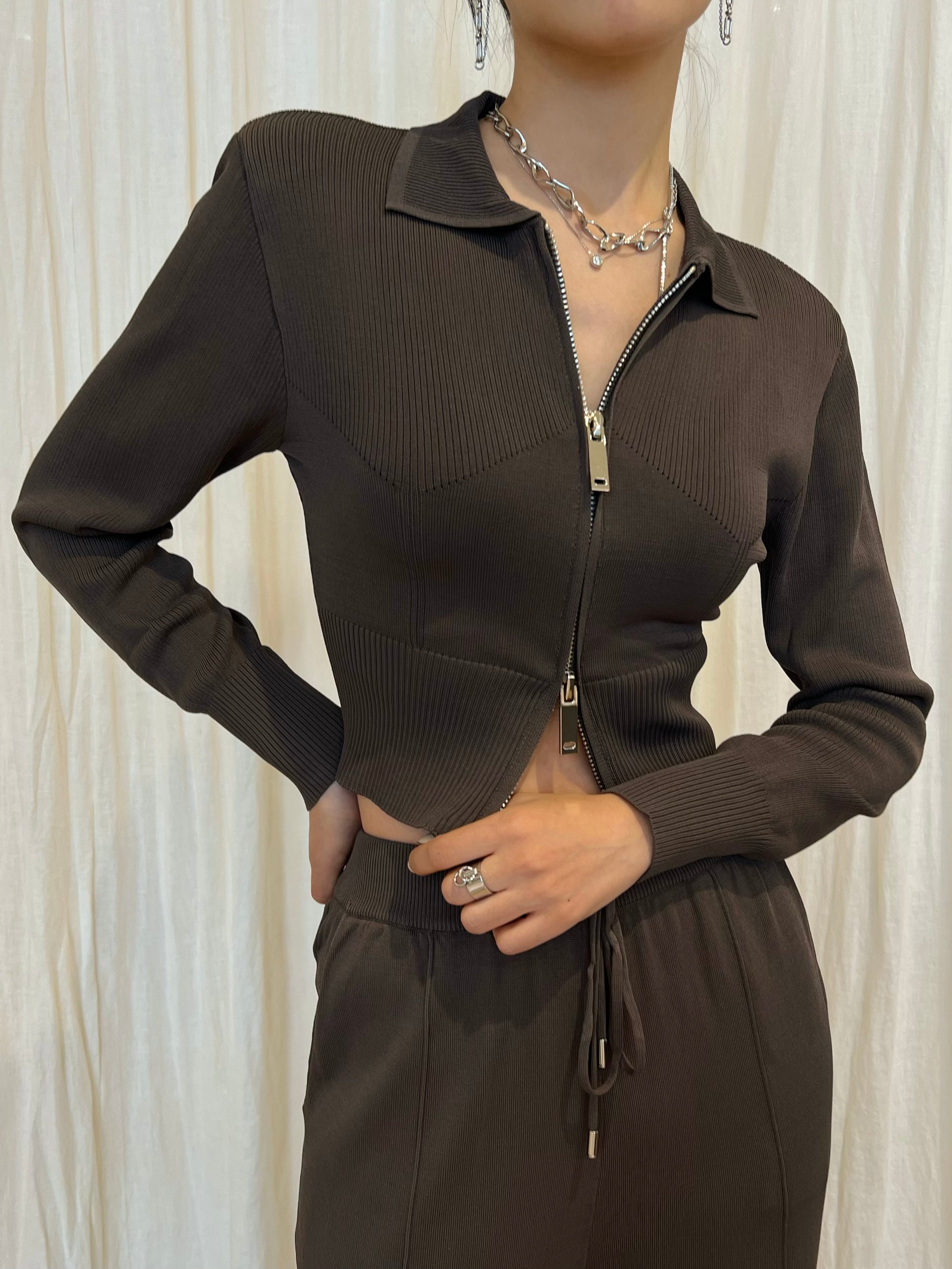 Knit Jogger Set Top Brown