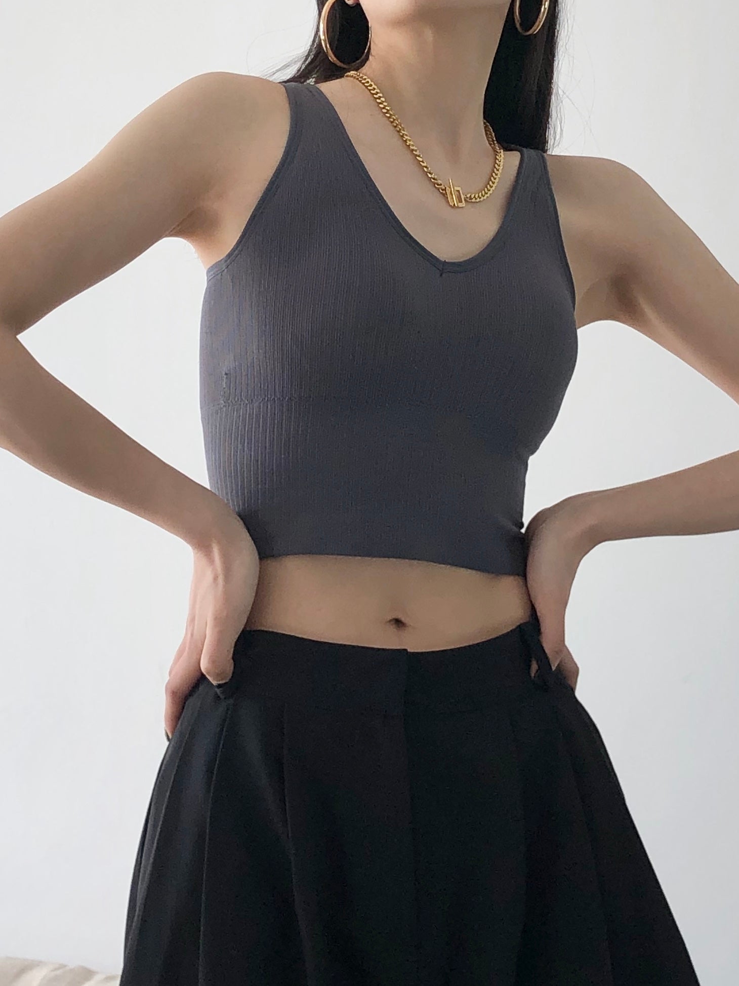 Ribbed Sculpt Tank Grey