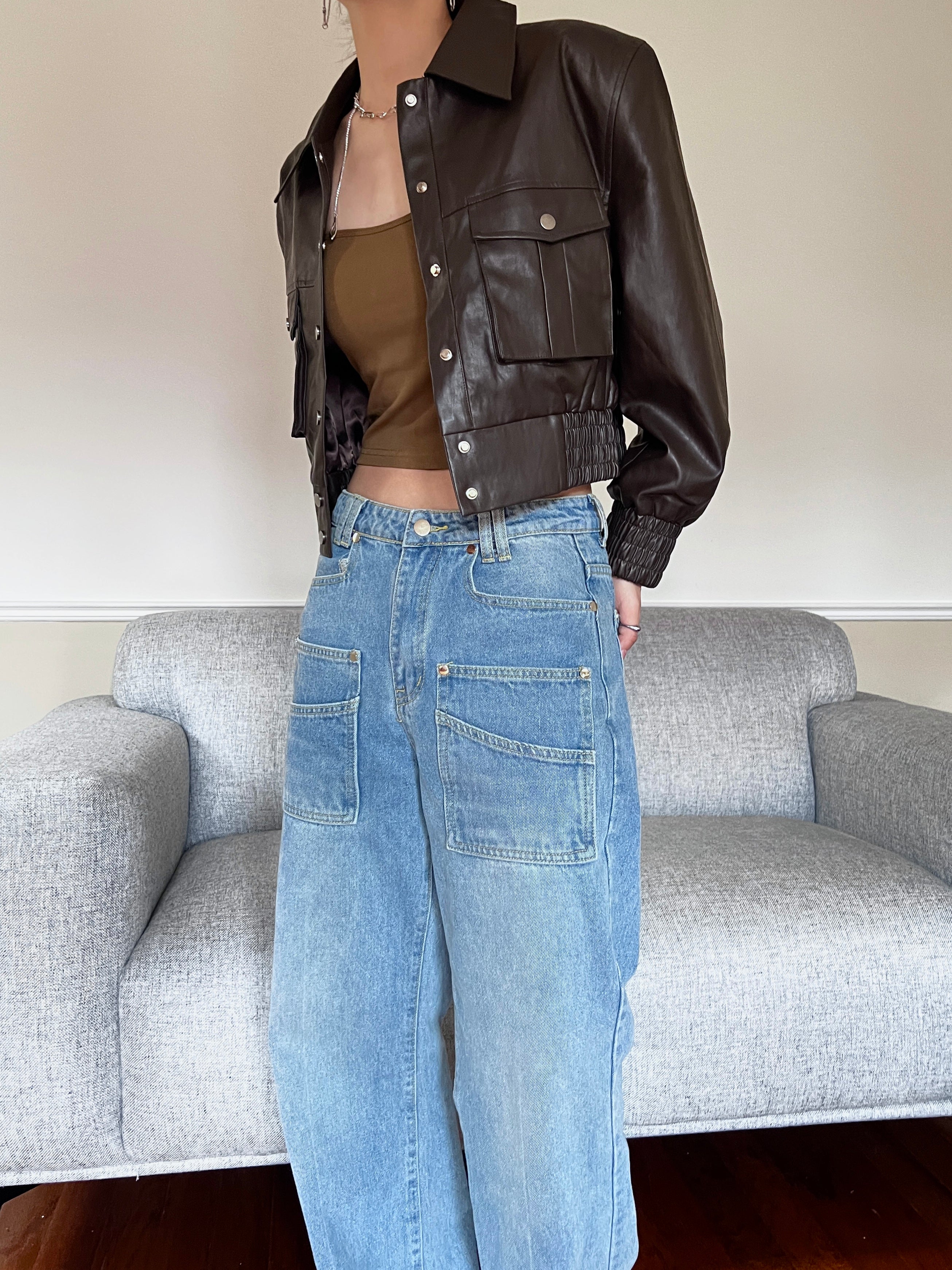 Chic Biker Jacket Brown