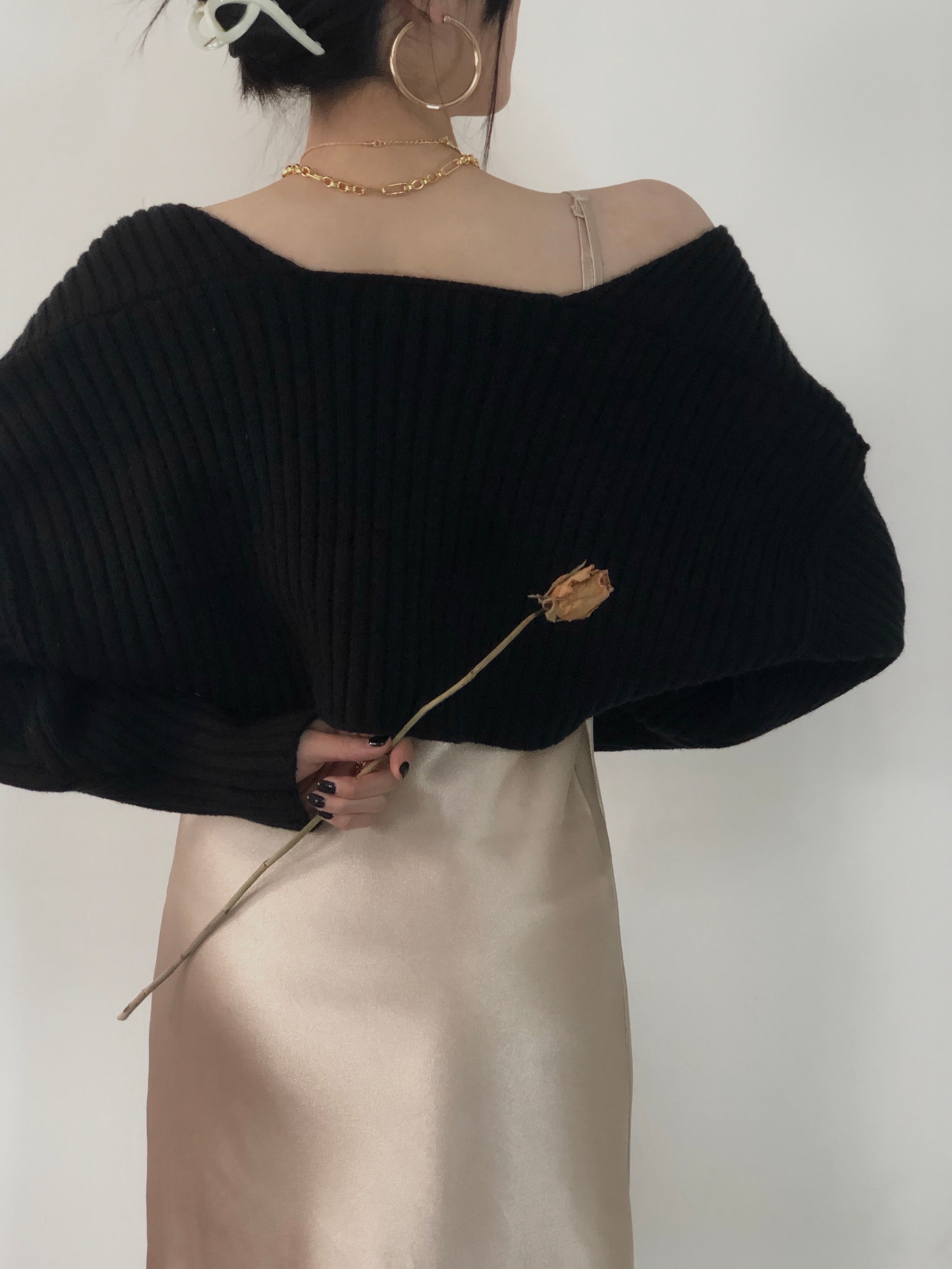 Shoulder Wrap Cardigan Black