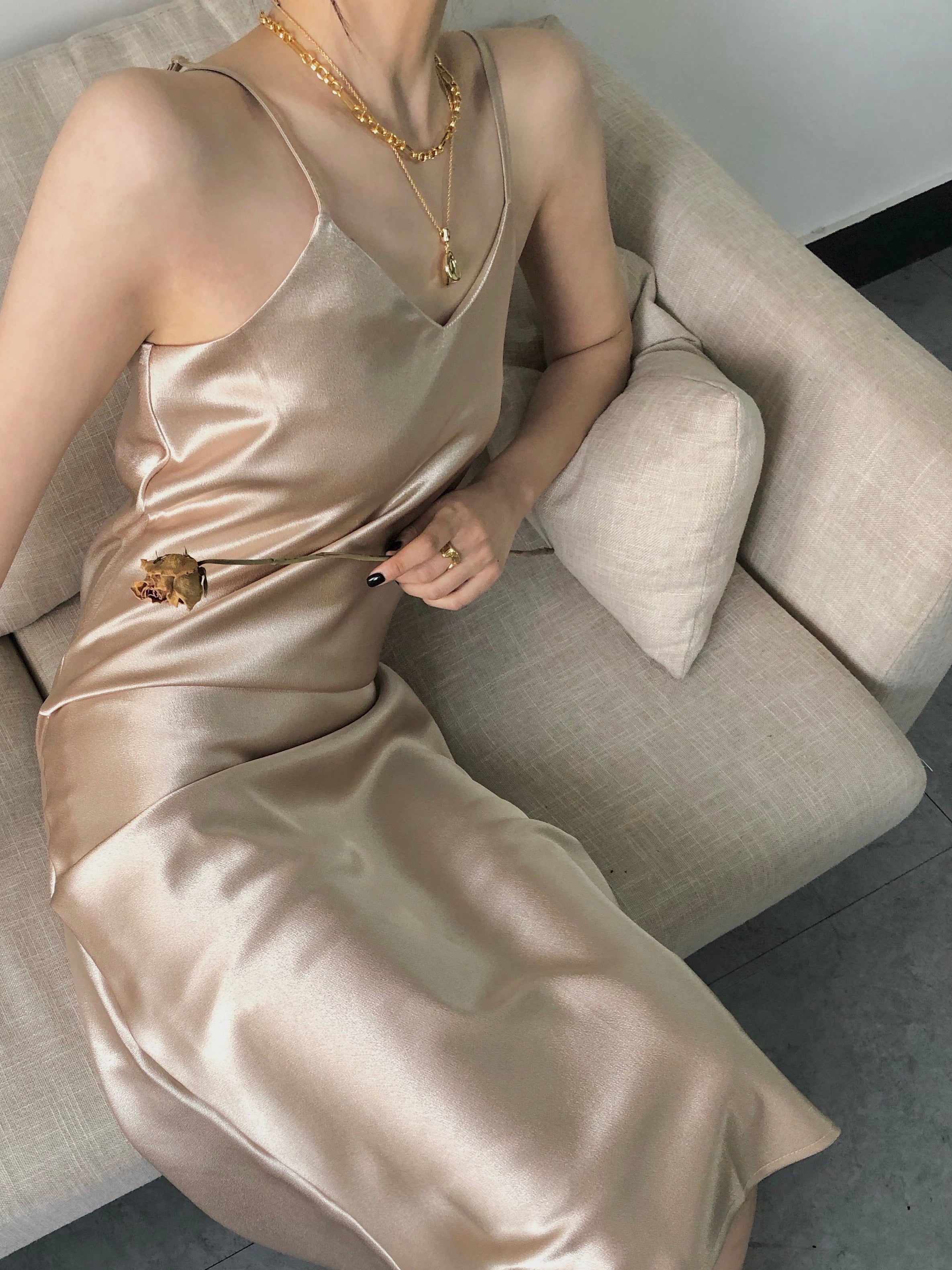 Satin Slip Dress Champagne