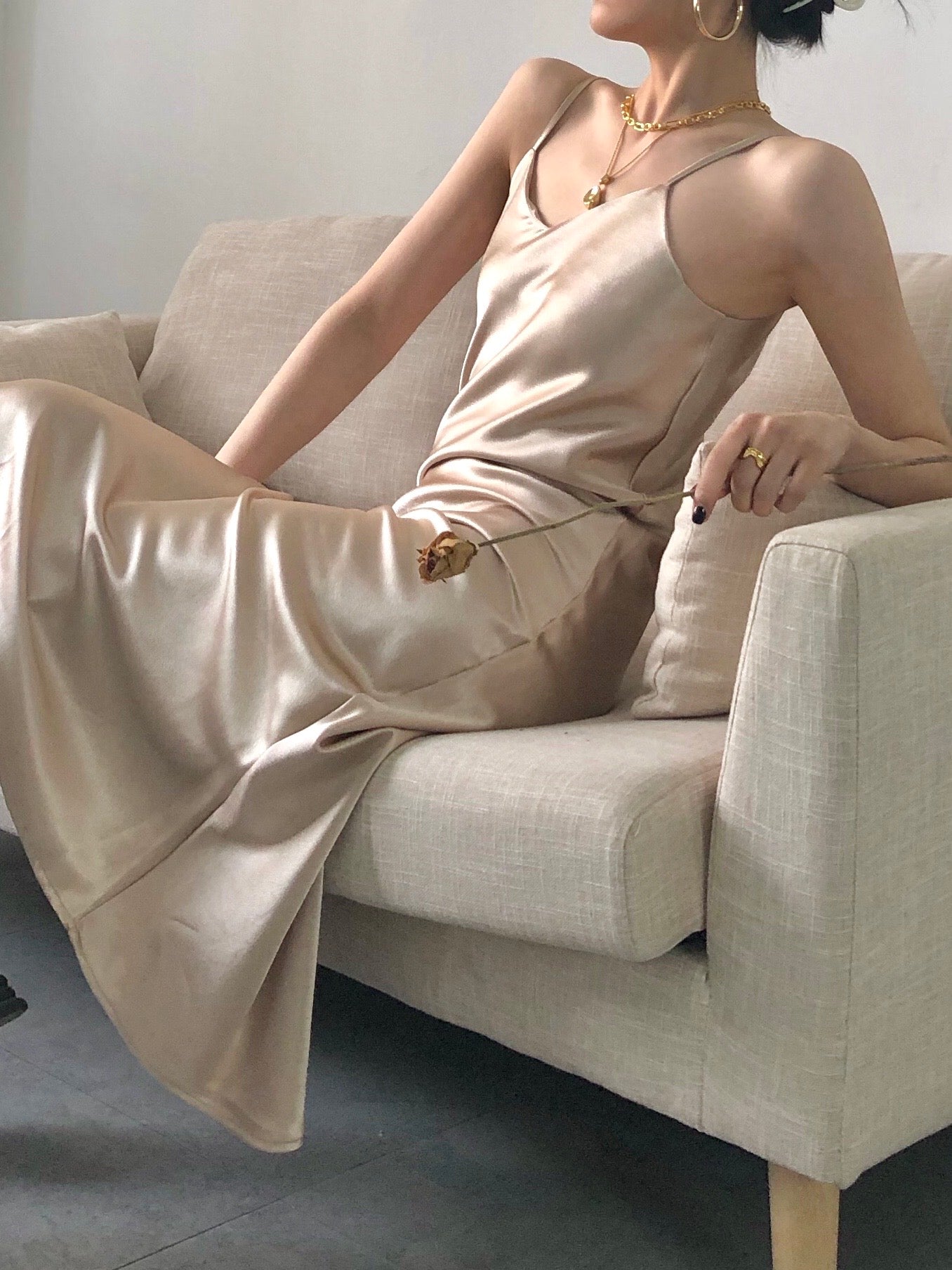 Satin Slip Dress Champagne