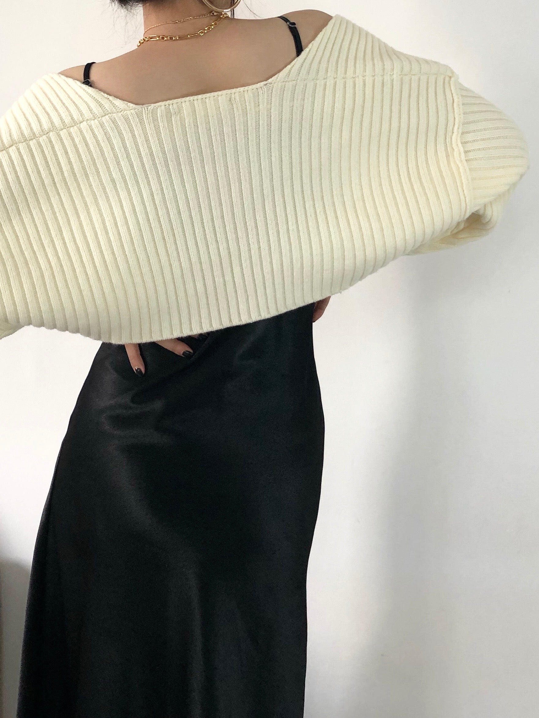 Shoulder Wrap Cardigan Cream