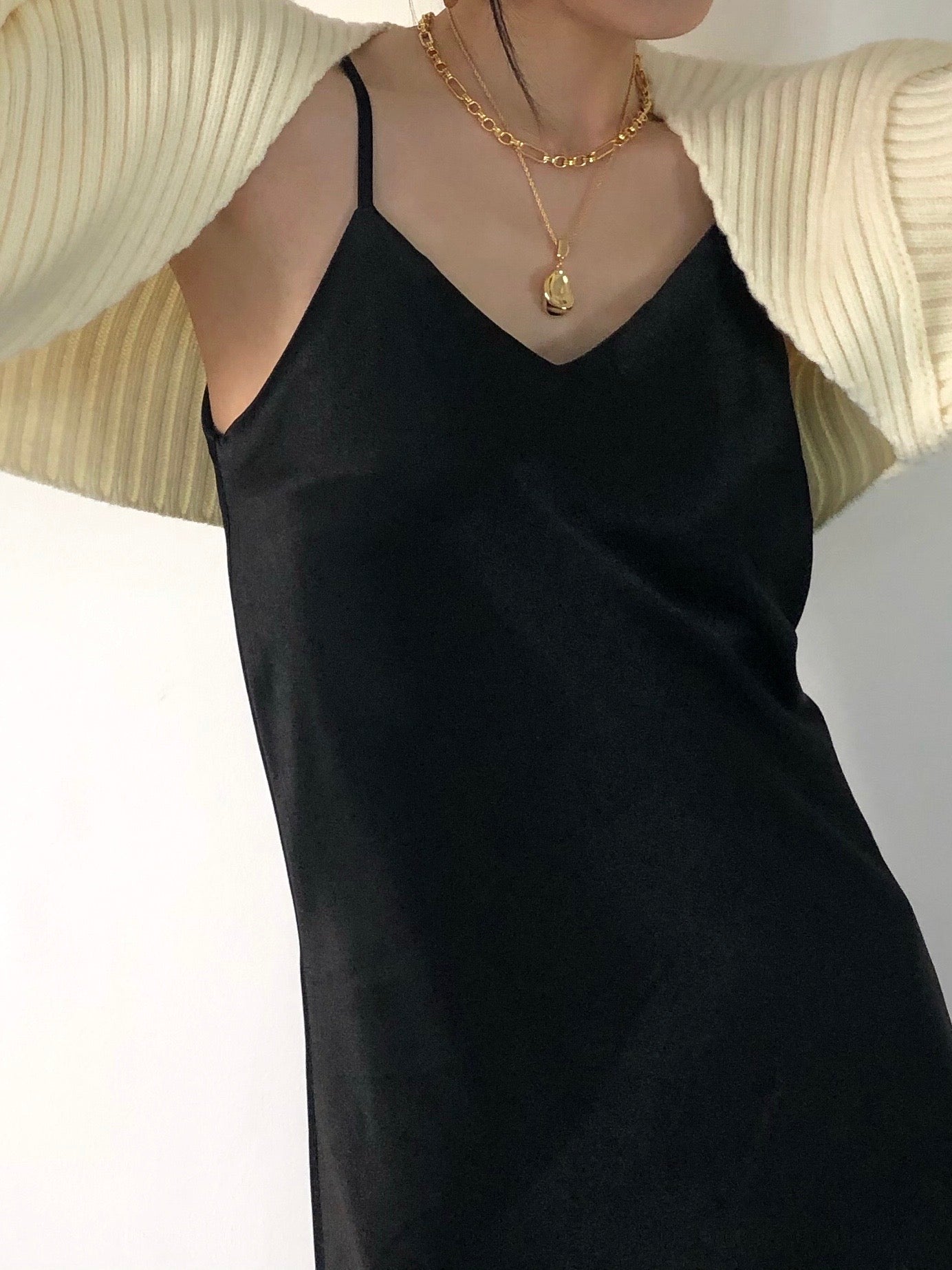 Satin Slip Dress Black