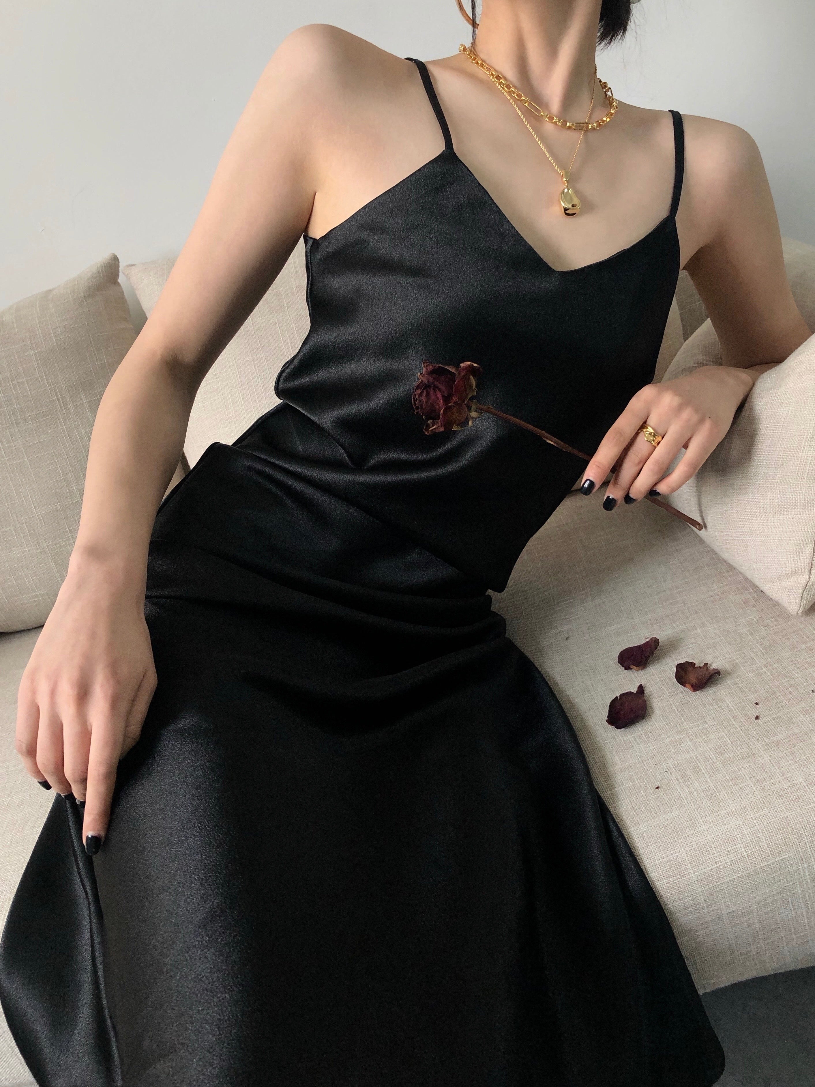 Satin Slip Dress Black