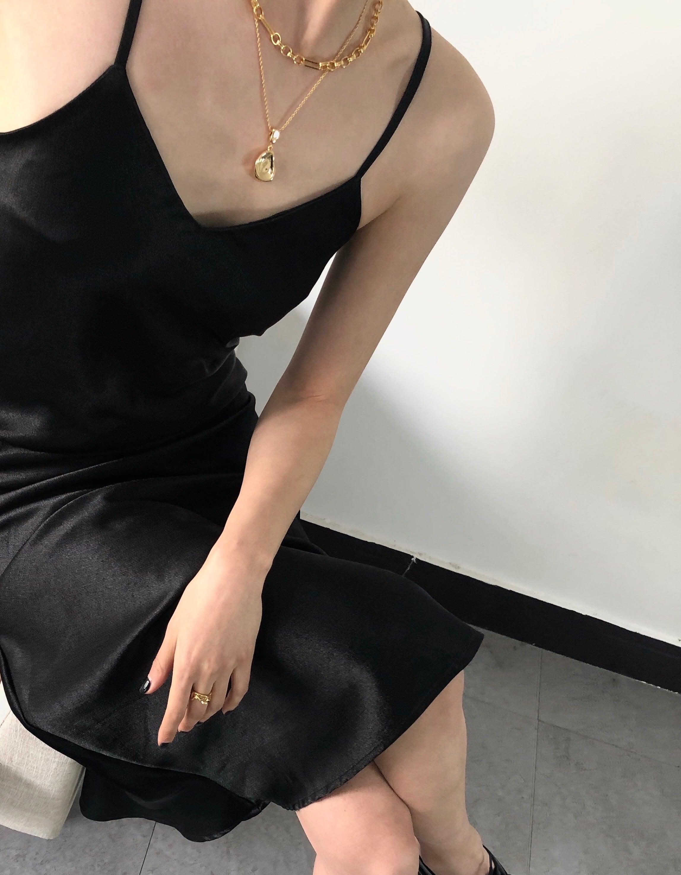 Satin Slip Dress Black