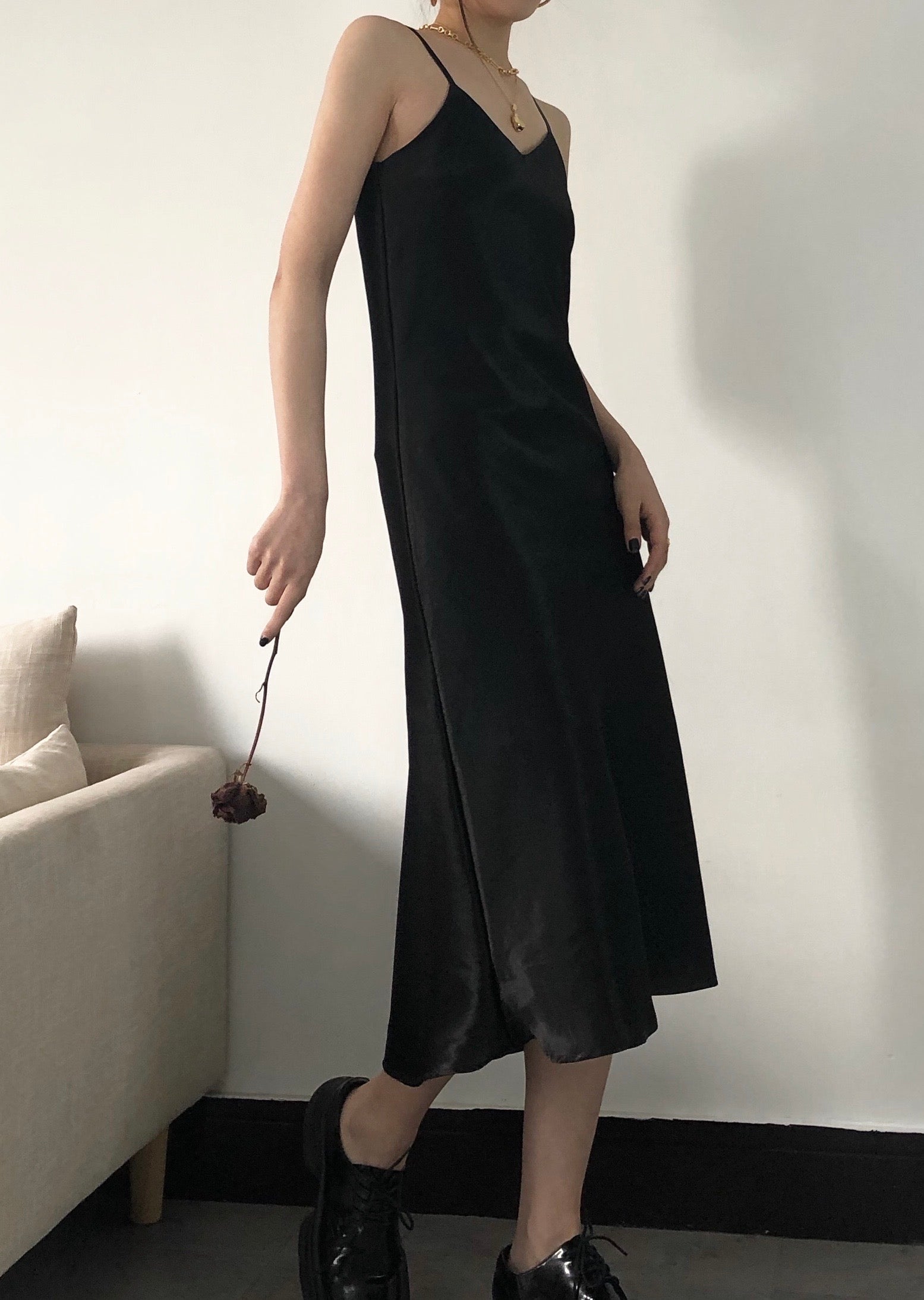 Satin Slip Dress Black