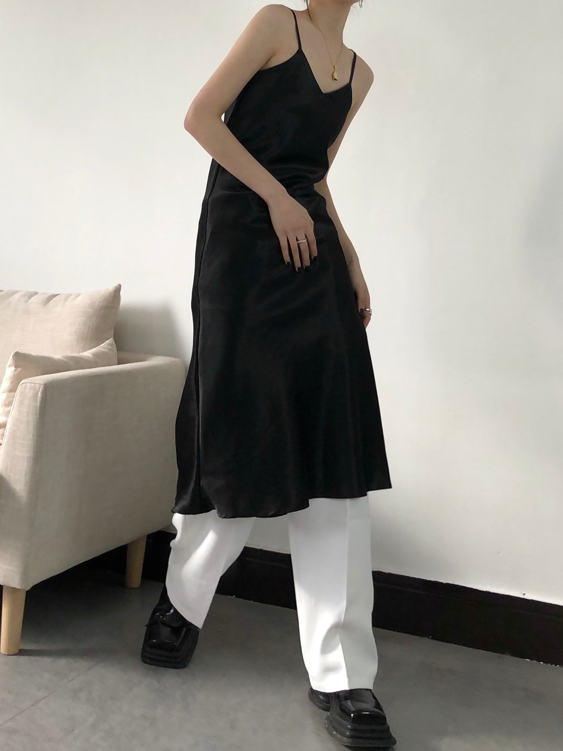 Satin Slip Dress Black