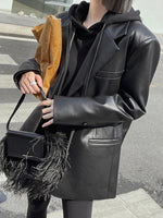 Load image into Gallery viewer, Vegan Leather Blazer Black
