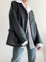 Load image into Gallery viewer, Wool Filled Vegan Leather Blazer Black
