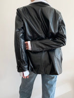 Load image into Gallery viewer, Wool Filled Vegan Leather Blazer Black
