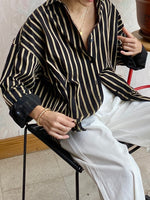 Load image into Gallery viewer, Pin-Stripe Button Up Black/Gold
