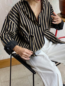 Pin-Stripe Button Up Black/Gold
