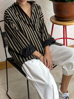 Load image into Gallery viewer, Pin-Stripe Button Up Black/Gold
